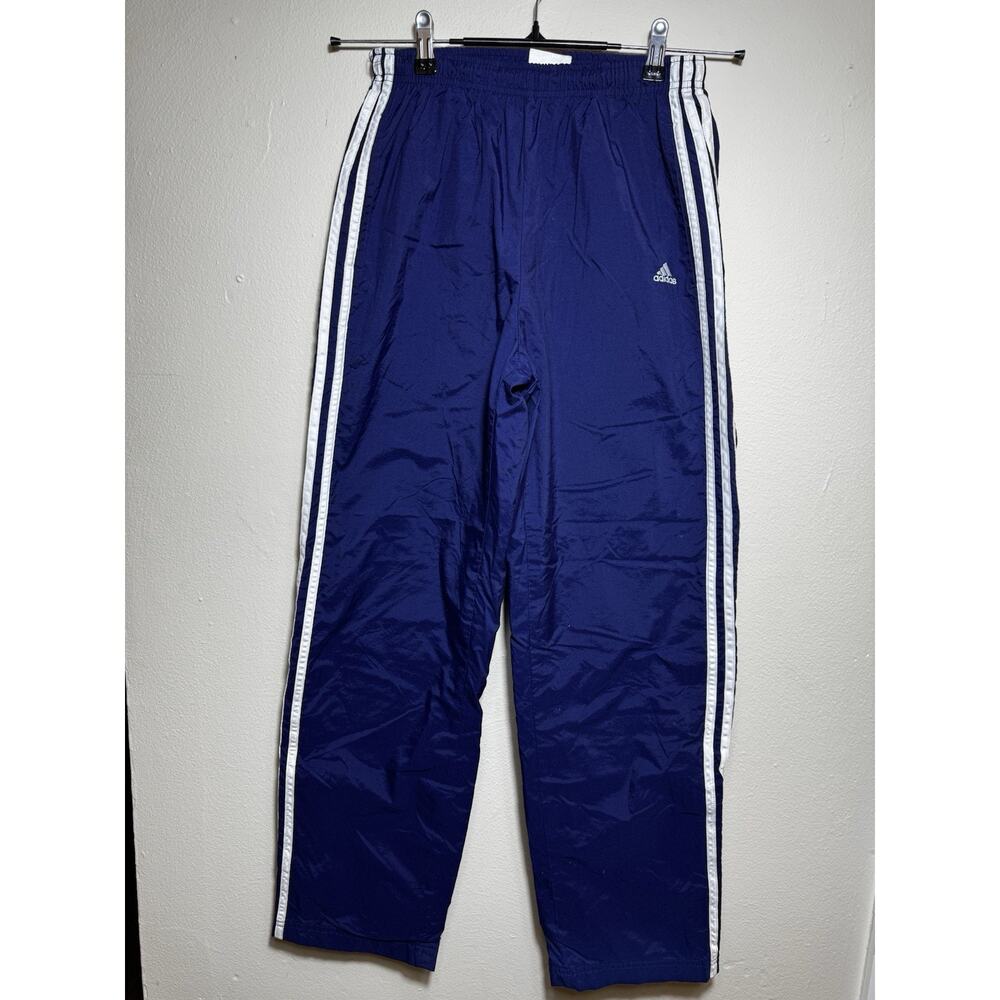 Vintage Y2K Adidas windbreaker pants navy blue white stripe Jersey lined Small